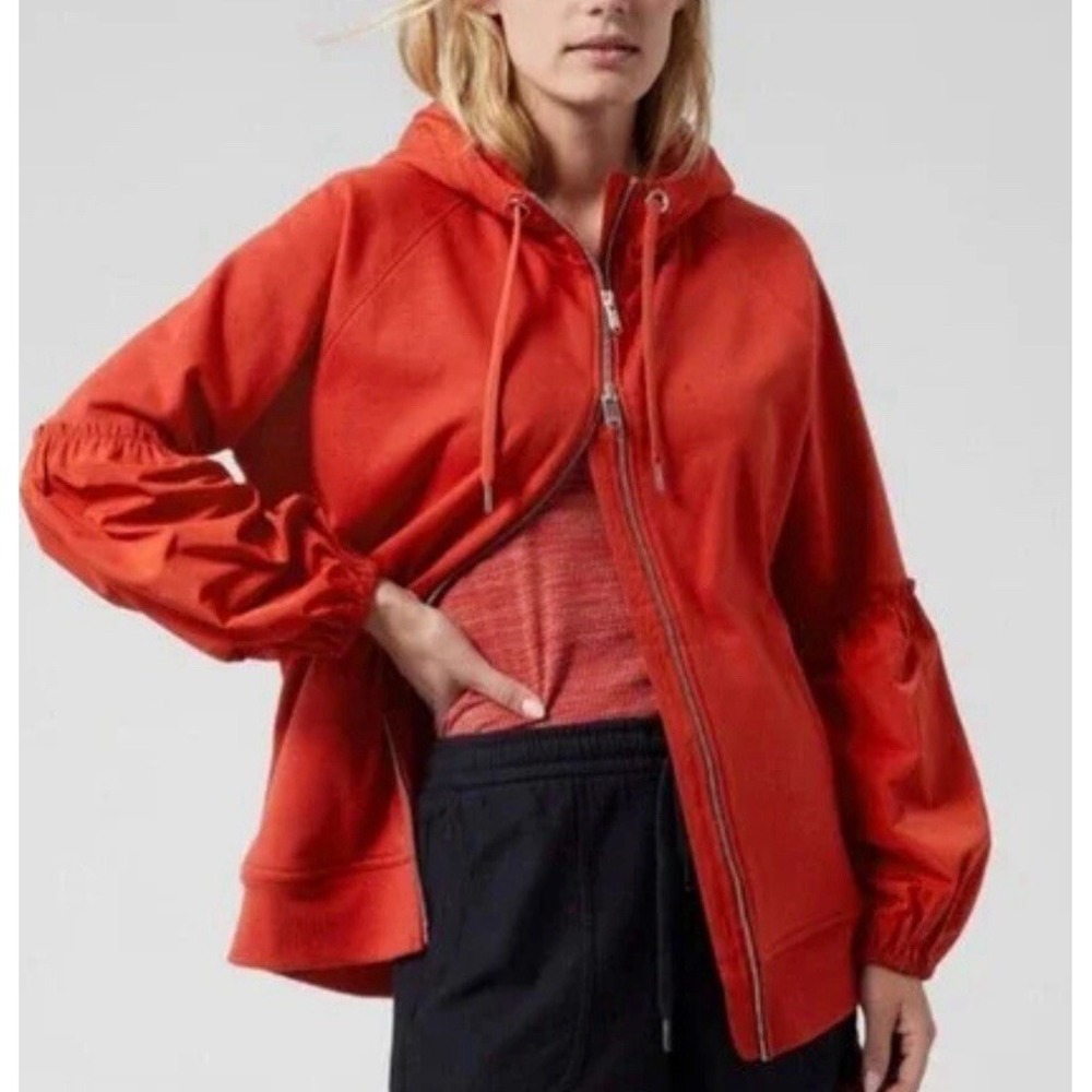 Athleta Size Small S Serene Balloon Sleeve Zip Hoodie Burnt Orange Raglan Jacket